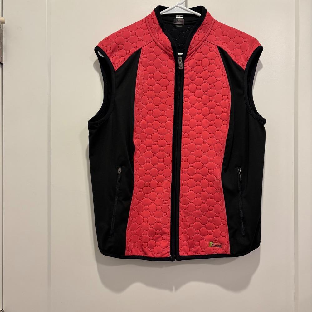 Swing Control Womens Golf Vest‎ Large Pink Black Quilted Honeycomb Full Zip L